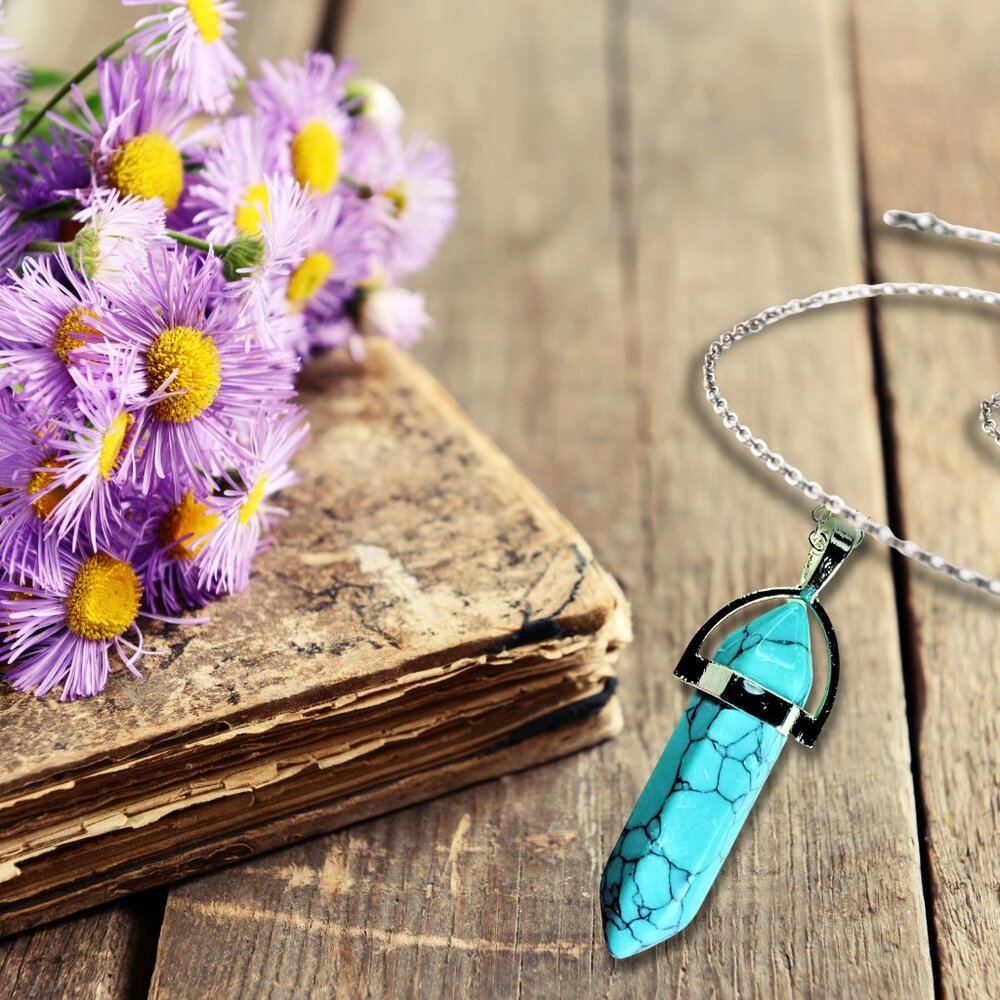Natural Stone Healing Pure Turquoise Pendant Sterling Silver Plated Necklace